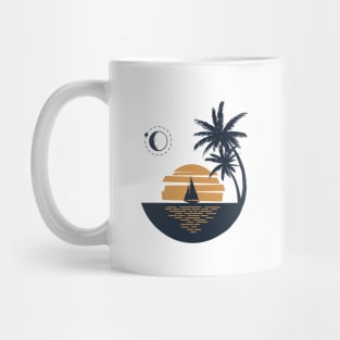 Sunset On Beach. Summer Time. Creative Illustration Mug